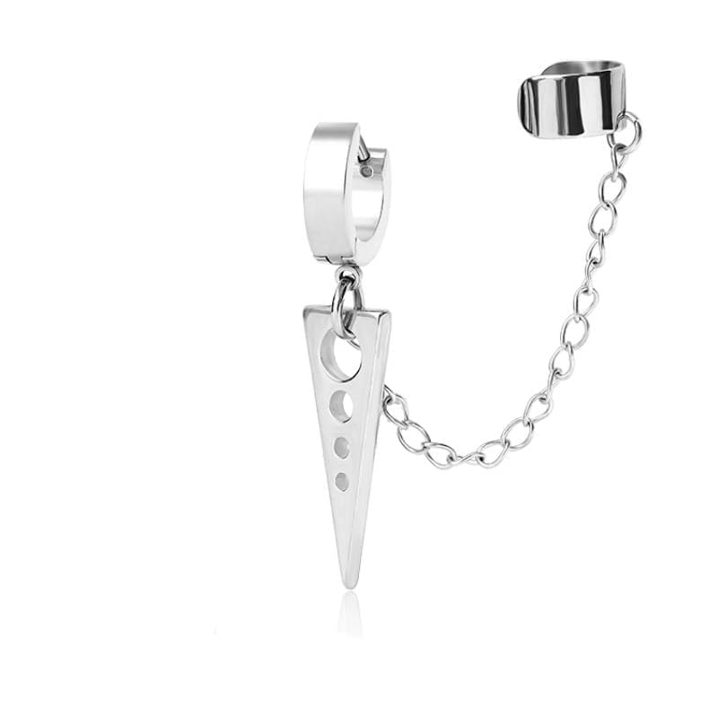 THE MEN THING Nose & Ear Ring Pair (Both Ears) TRIANGLE DROP SILVER - Titanium Steel Hoop Earrings for Men & Boys (2 Pcs)