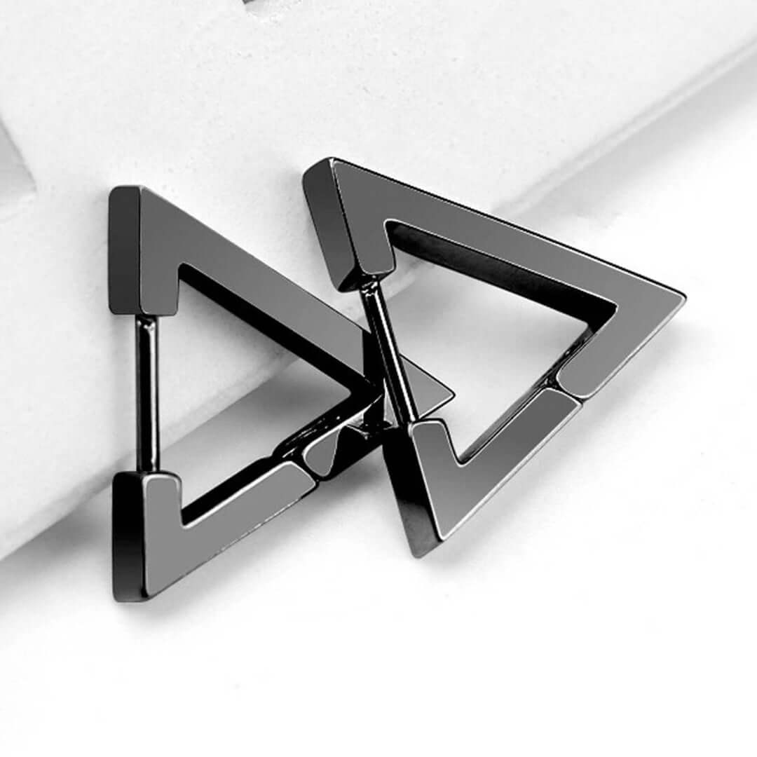 THE MEN THING Nose & Ear Ring Pair (Both Ears) TRIANGLE HOOP - Titanium Steel Stud Earrings for Men & Boys (2 Pcs)