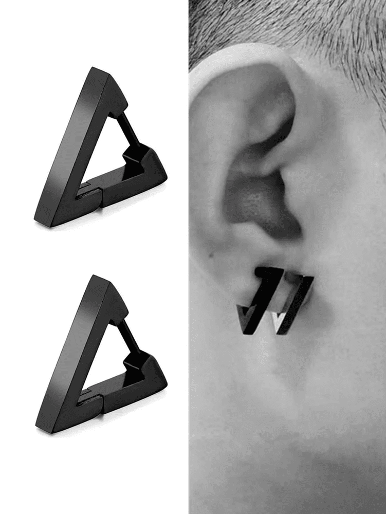 THE MEN THING Nose & Ear Ring Pair (Both Ears) TRIANGLE HOOP - Titanium Steel Stud Earrings for Men & Boys (2 Pcs)