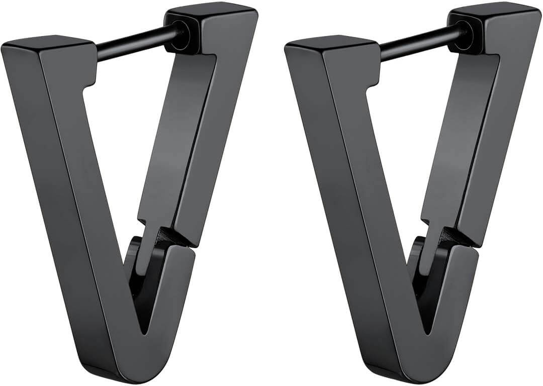 THE MEN THING Nose & Ear Ring Pair (Both Ears) TRIANGLE HOOP - Titanium Steel Stud Earrings for Men & Boys (2 Pcs)