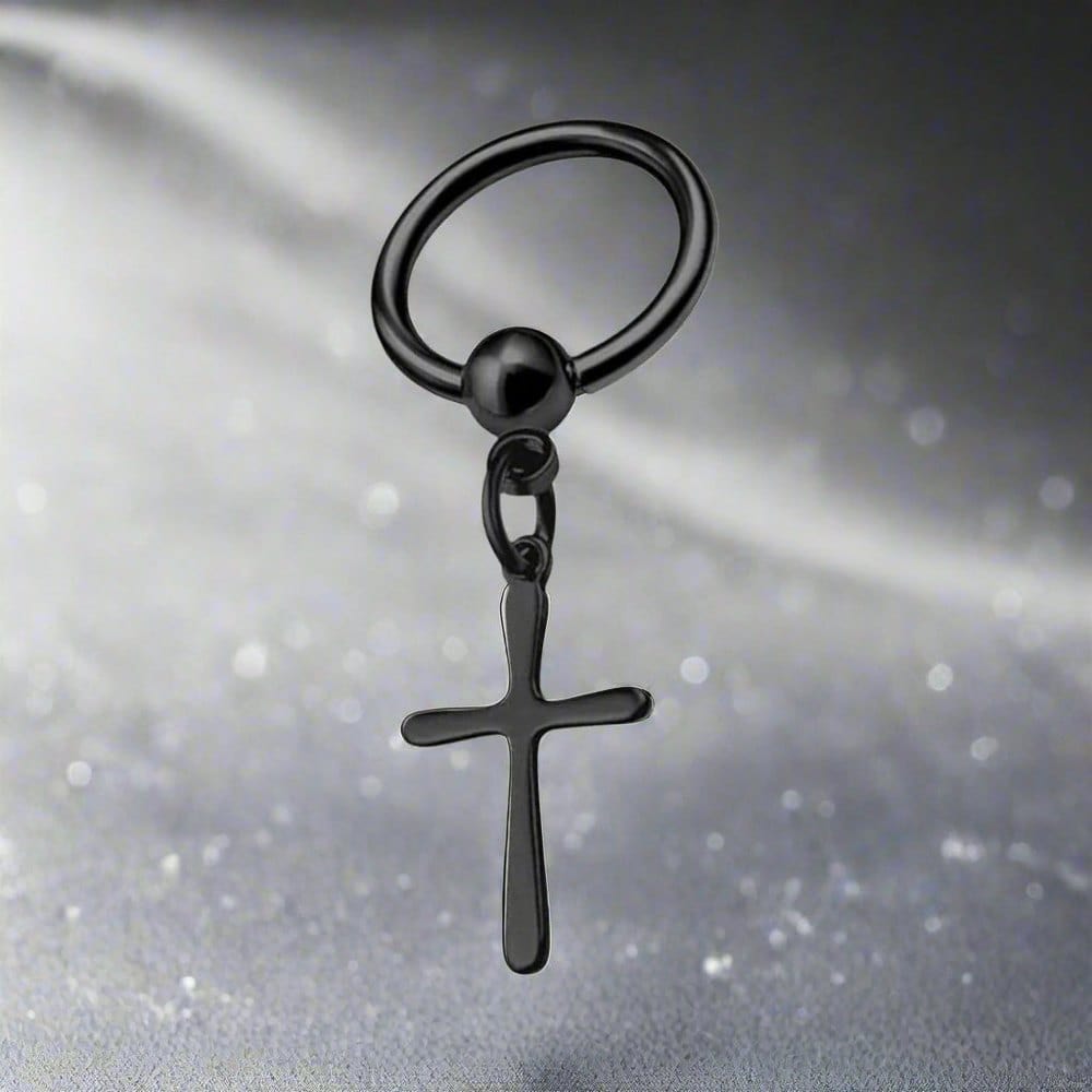THE MEN THING Nose & Ear Ring Pair (Both Ears) VOIDWALKER BLACK CROSS - Titanium Steel Hoop Earrings for Men & Boys (2 Pcs)