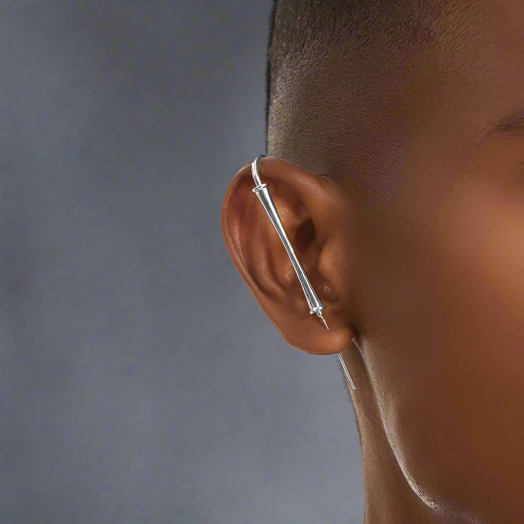 THE MEN THING Nose & Ear Ring Pair (Both Ears) WHIMSY - Pure Titanium Steel Ear Crawler Hook Pin Cuff Earrings for Men & Boys (2 Pcs)