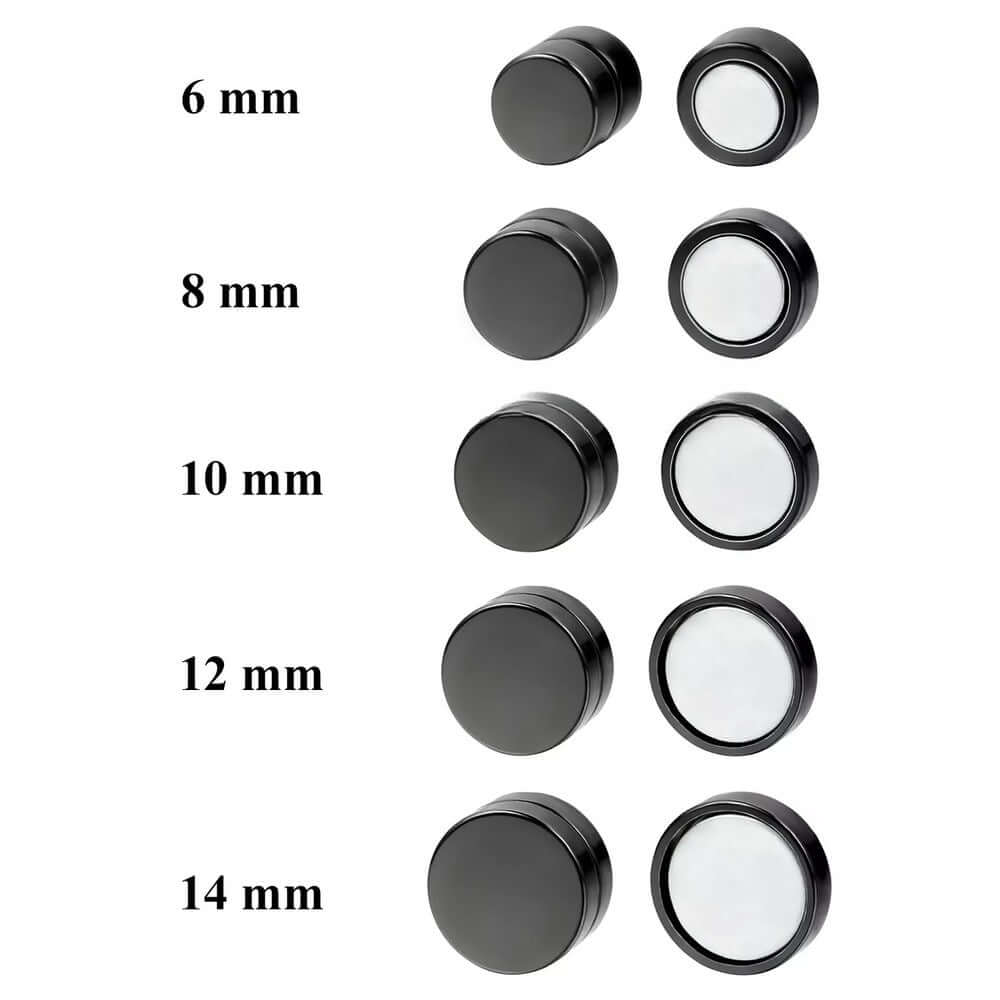 THE MEN THING Nose & Ear Ring ROUND BARBELL - BLACK - Magnetic Non-Piercing Pure Titanium Steel Earring for Men & Boys (14mm to 6mm ) (2 Pcs)