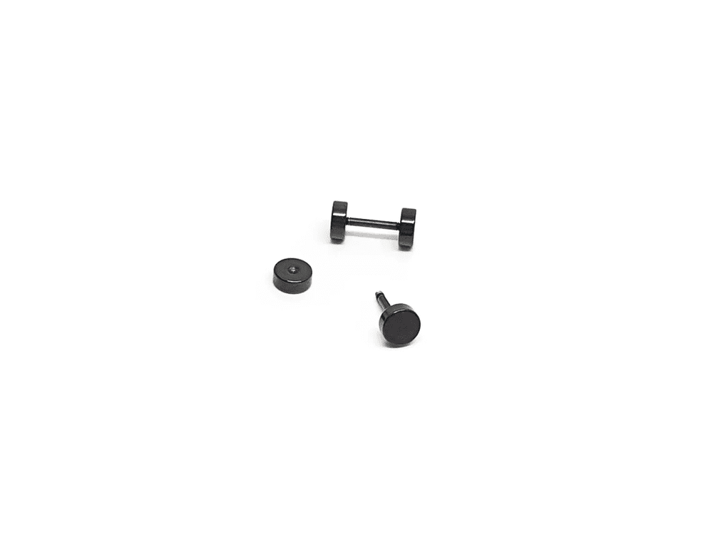 THE MEN THING Nose & Ear Ring ROUND DUMBBELL - BLACK - Pure Titanium Steel Ear Hoop Earrings for Men & Boys (16mm to 2mm) (2 Pcs)