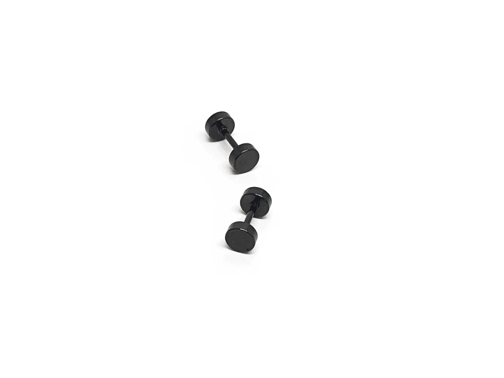 THE MEN THING Nose & Ear Ring ROUND DUMBBELL - BLACK - Pure Titanium Steel Ear Hoop Earrings for Men & Boys (16mm to 2mm) (2 Pcs)