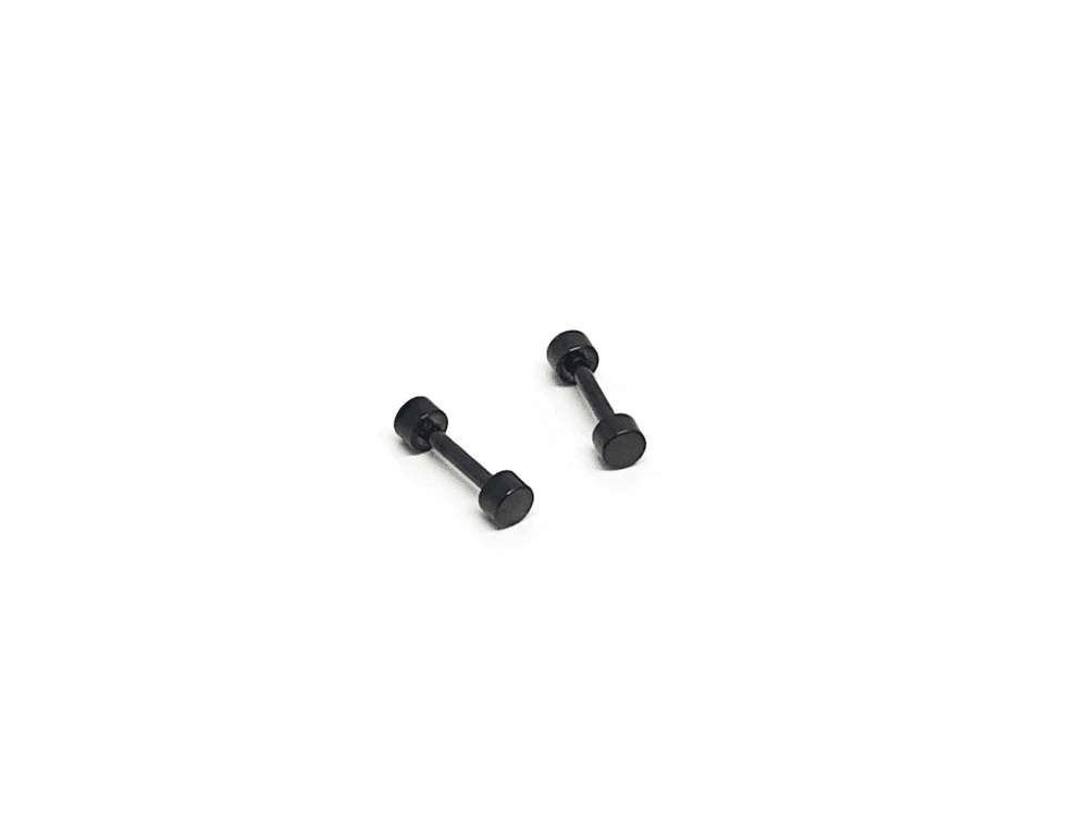 THE MEN THING Nose & Ear Ring ROUND DUMBBELL - BLACK - Pure Titanium Steel Ear Hoop Earrings for Men & Boys (16mm to 2mm) (2 Pcs)