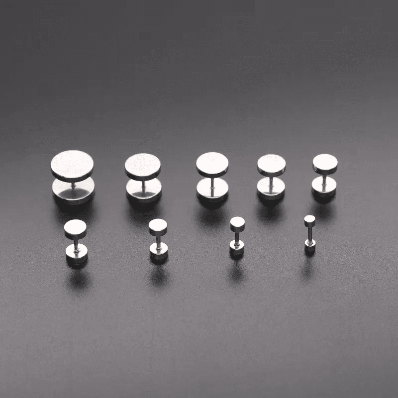THE MEN THING Nose & Ear Ring ROUND DUMBBELL - SILVER - Pure Titanium Steel Ear Hoop Earrings for Men & Boys (16mm to 2mm) (2 Pcs)