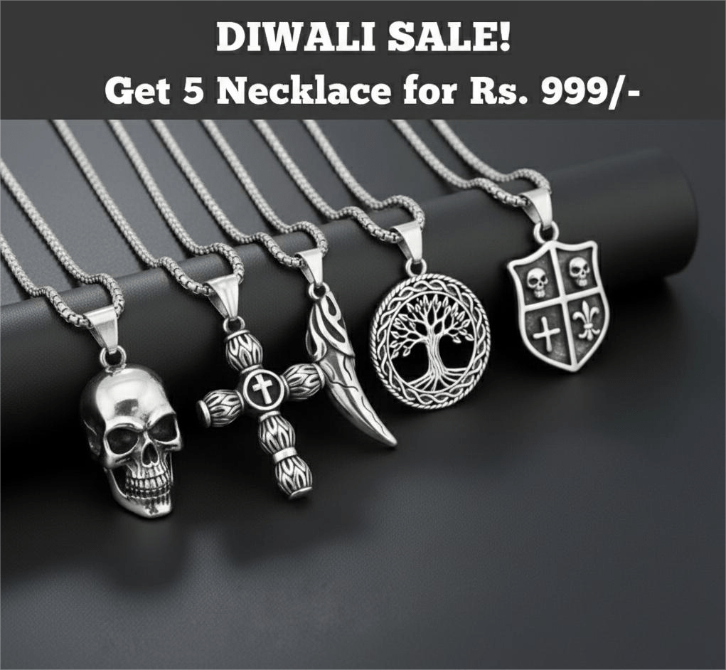 THE MEN THING Pack of 5 Alloy Pendants with 24 inch Stainless Steel Chains for Men & Boys