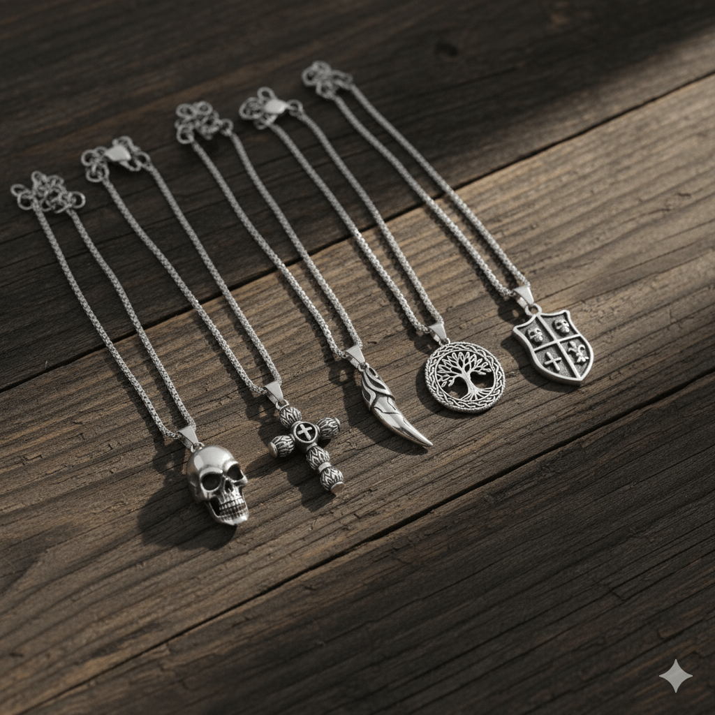 THE MEN THING Pack of 5 Alloy Pendants with 24 inch Stainless Steel Chains for Men & Boys