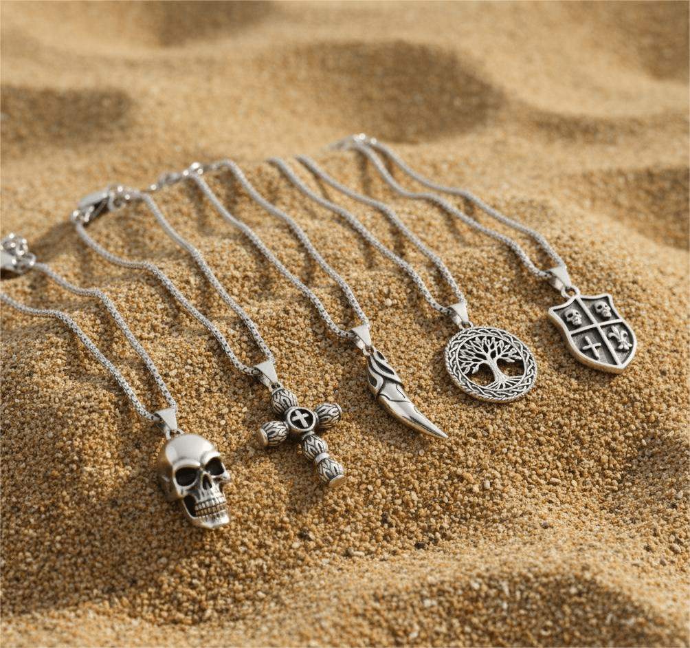 THE MEN THING Pack of 5 Alloy Pendants with 24 inch Stainless Steel Chains for Men & Boys