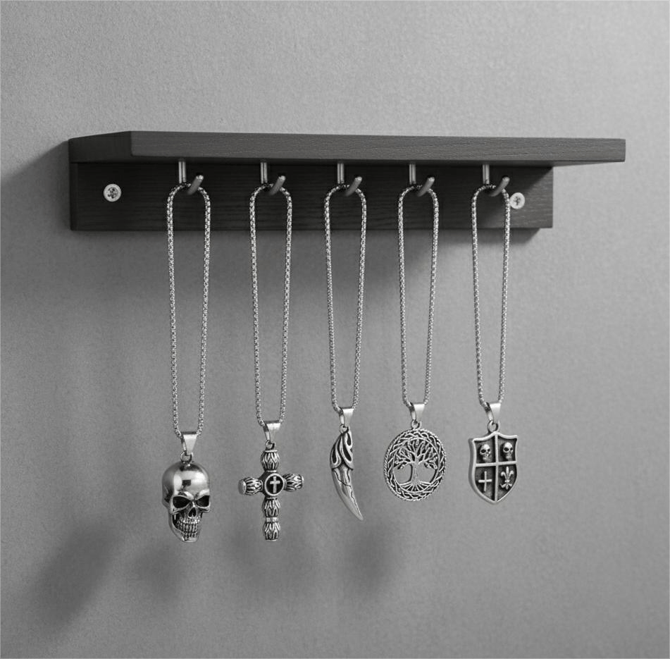THE MEN THING Pack of 5 Alloy Pendants with 24 inch Stainless Steel Chains for Men & Boys