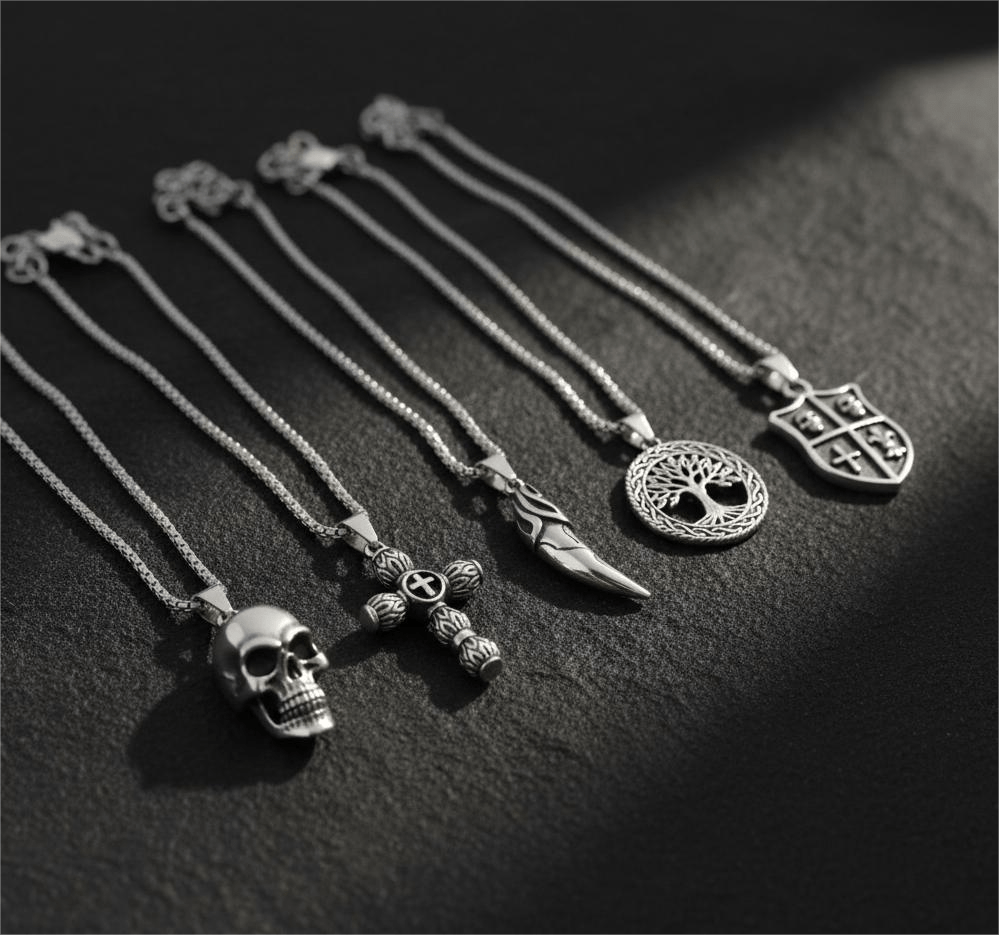 THE MEN THING Pack of 5 Alloy Pendants with 24 inch Stainless Steel Chains for Men & Boys