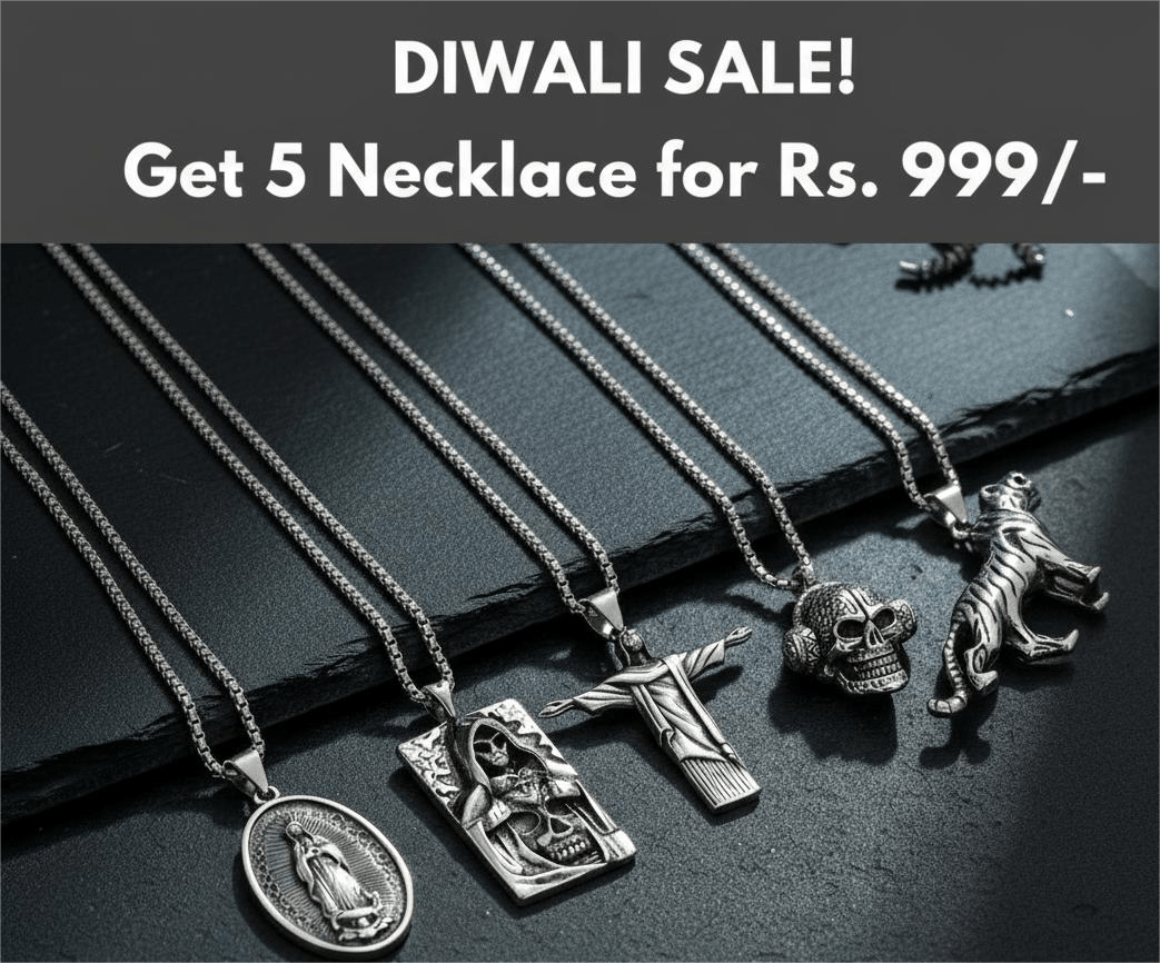 THE MEN THING Pack of 5 Alloy Pendants with 24 inch Stainless Steel Chains for Men & Boys