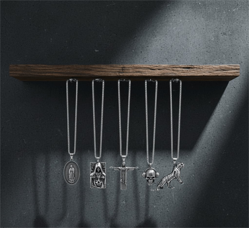 THE MEN THING Pack of 5 Alloy Pendants with 24 inch Stainless Steel Chains for Men & Boys