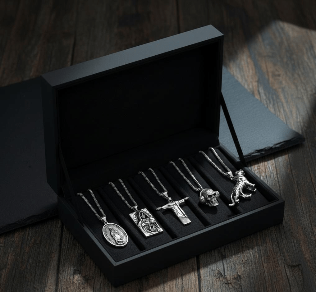THE MEN THING Pack of 5 Alloy Pendants with 24 inch Stainless Steel Chains for Men & Boys