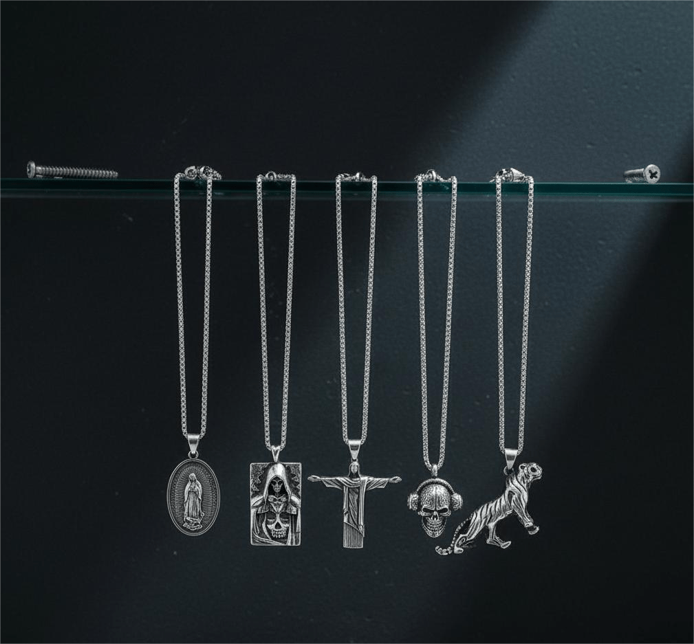 THE MEN THING Pack of 5 Alloy Pendants with 24 inch Stainless Steel Chains for Men & Boys