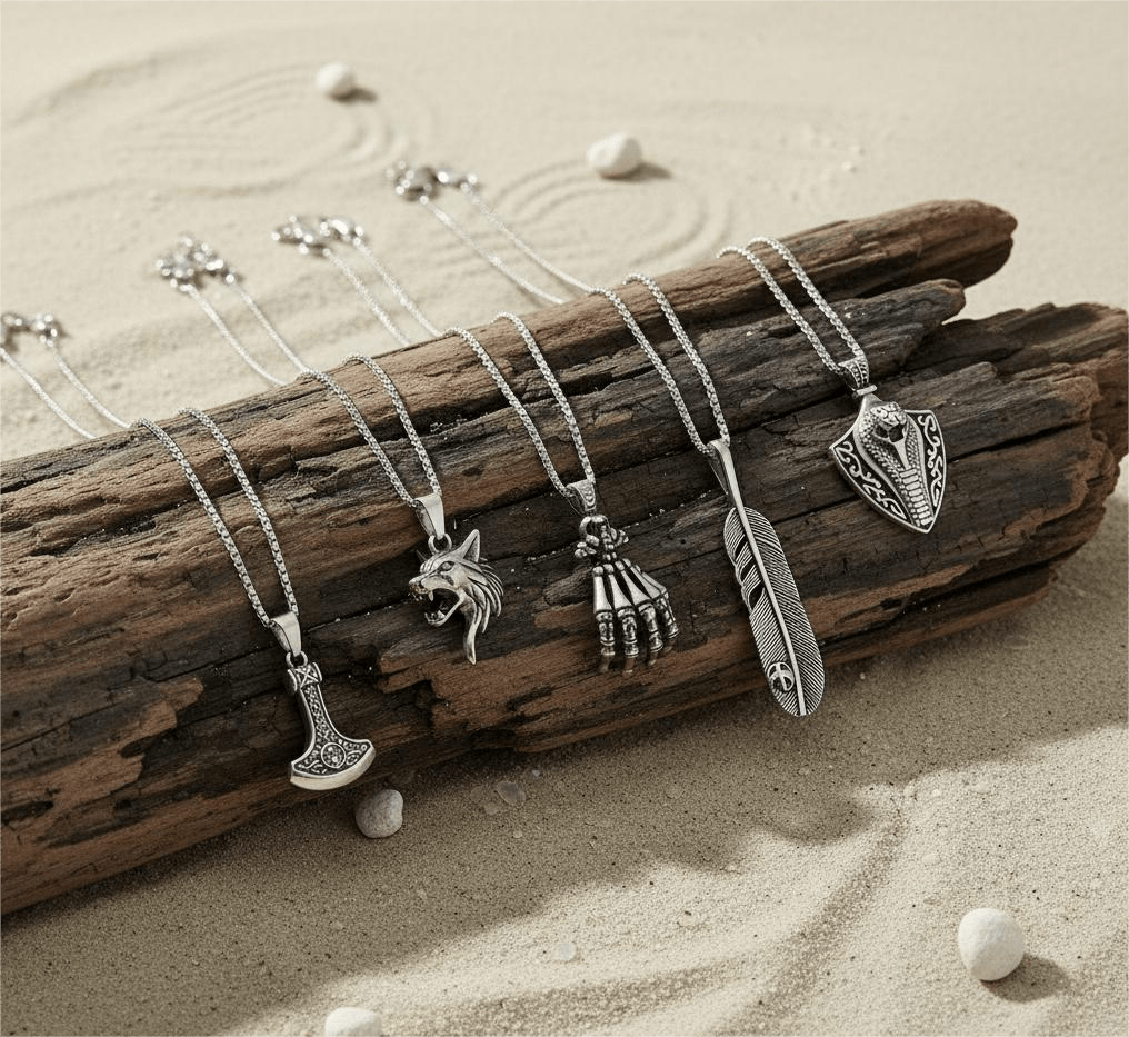 THE MEN THING Pack of 5 Alloy Pendants with 24 inch Stainless Steel Chains for Men & Boys