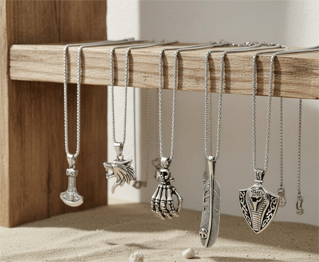 THE MEN THING Pack of 5 Alloy Pendants with 24 inch Stainless Steel Chains for Men & Boys
