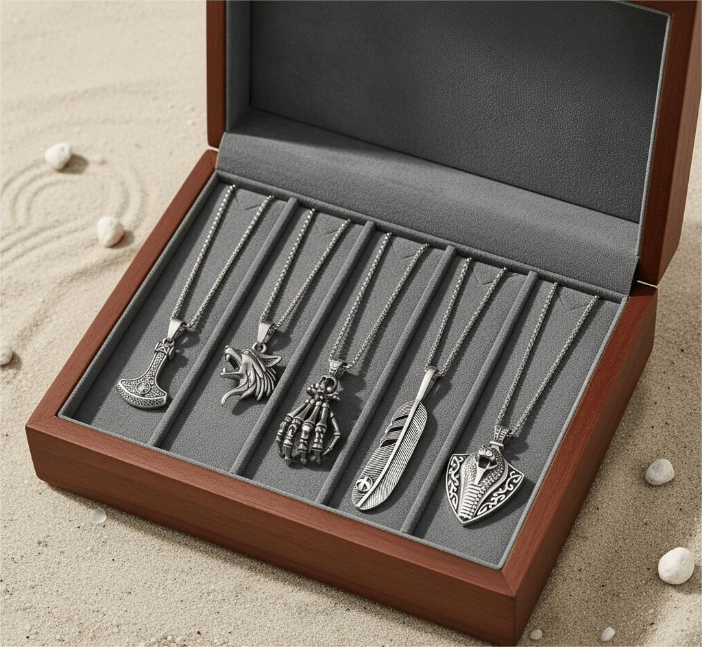 THE MEN THING Pack of 5 Alloy Pendants with 24 inch Stainless Steel Chains for Men & Boys