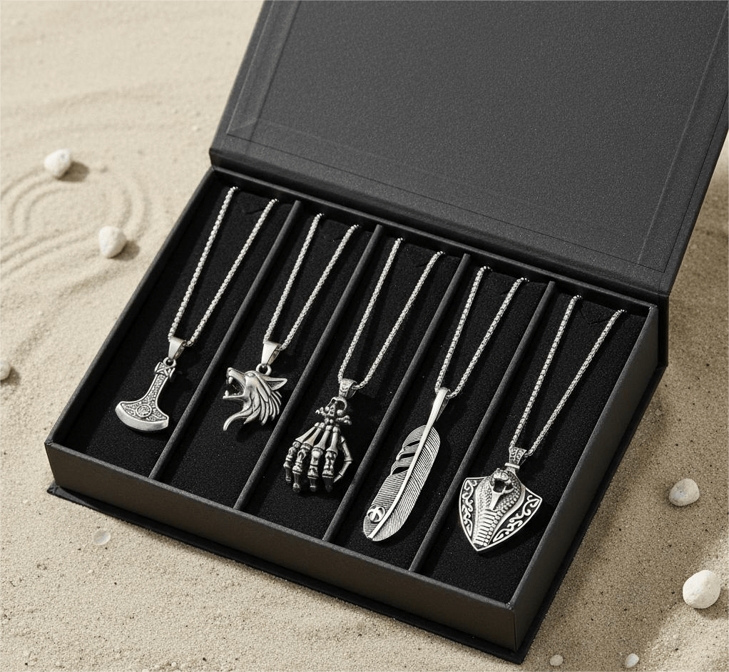 THE MEN THING Pack of 5 Alloy Pendants with 24 inch Stainless Steel Chains for Men & Boys