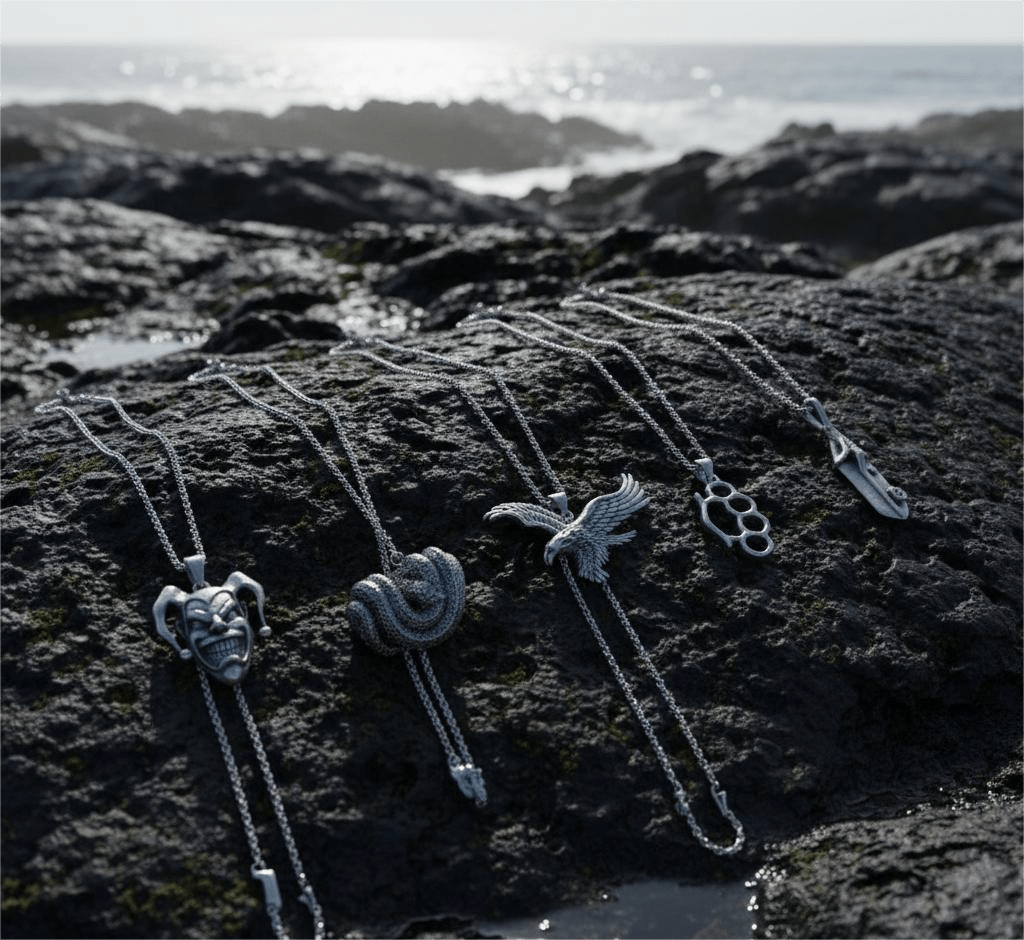 THE MEN THING Pack of 5 Alloy Pendants with 24 inch Stainless Steel Chains for Men & Boys