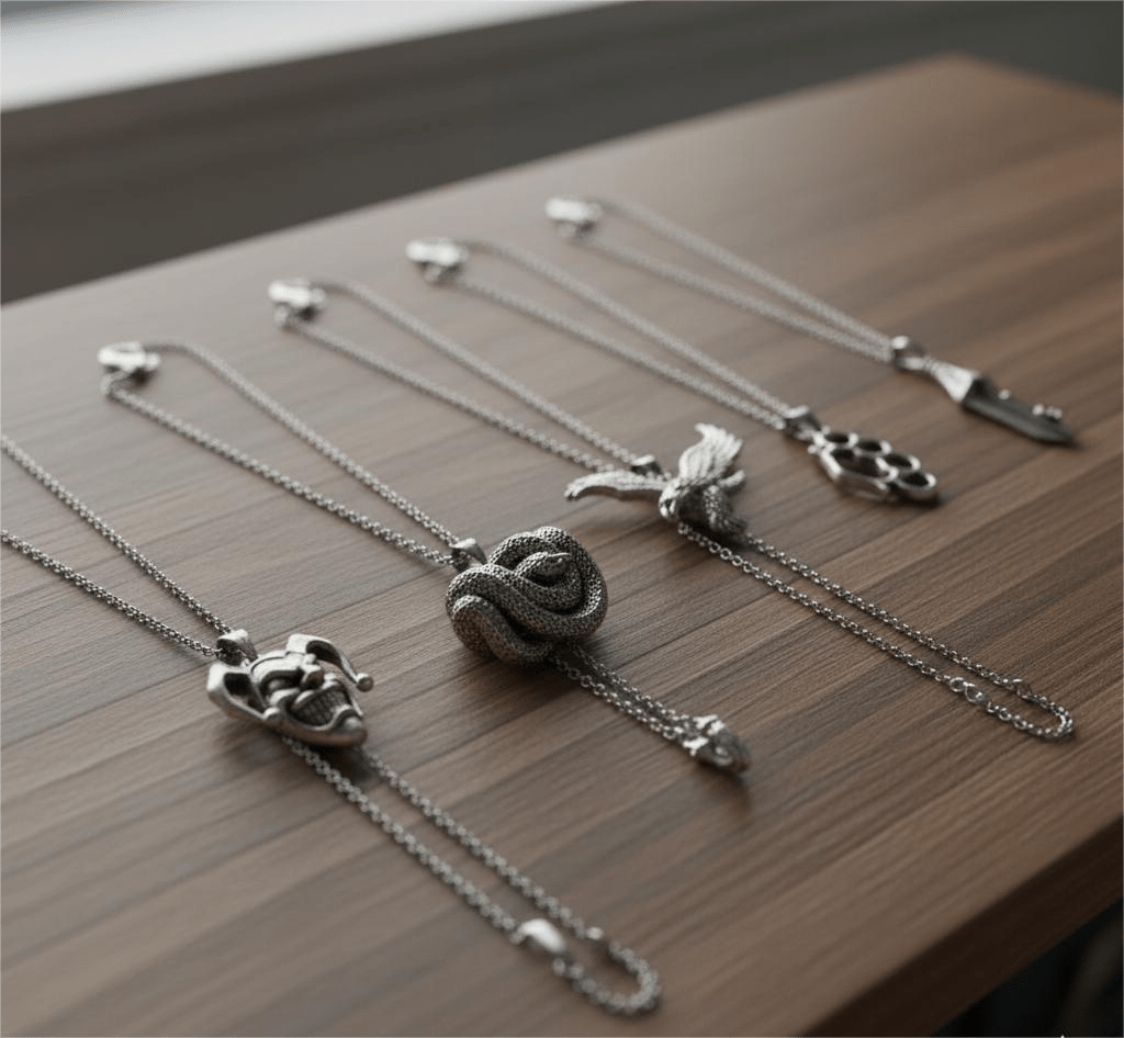 THE MEN THING Pack of 5 Alloy Pendants with 24 inch Stainless Steel Chains for Men & Boys