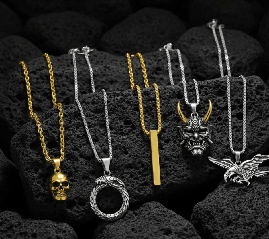 THE MEN THING Pack of 5 Alloy Pendants with 24 inch Stainless Steel Chains for Men & Boys