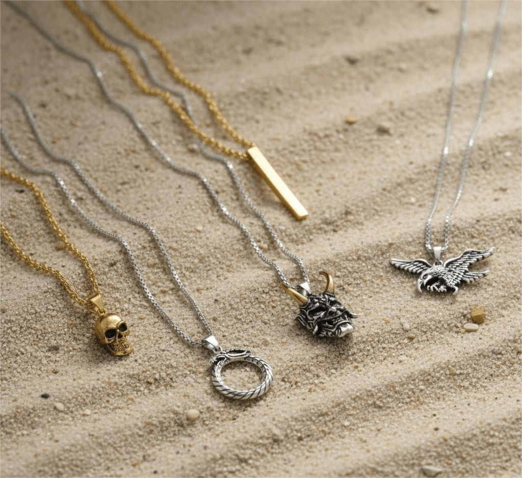 THE MEN THING Pack of 5 Alloy Pendants with 24 inch Stainless Steel Chains for Men & Boys