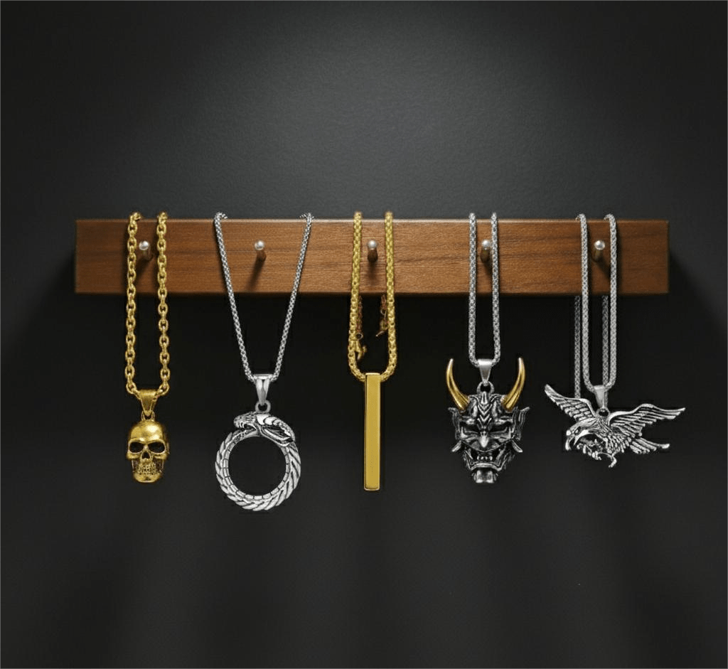 THE MEN THING Pack of 5 Alloy Pendants with 24 inch Stainless Steel Chains for Men & Boys