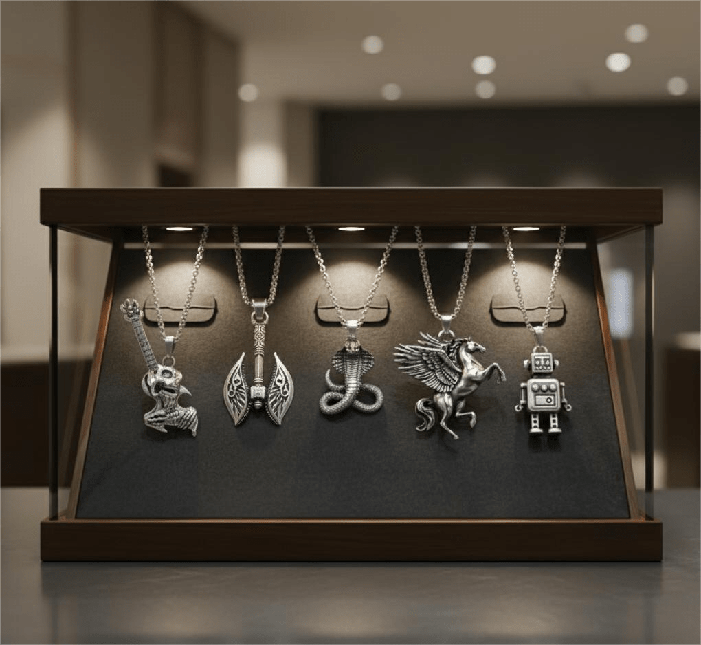 THE MEN THING Pack of 5 Alloy Pendants with 24 inch Stainless Steel Chains for Men & Boys