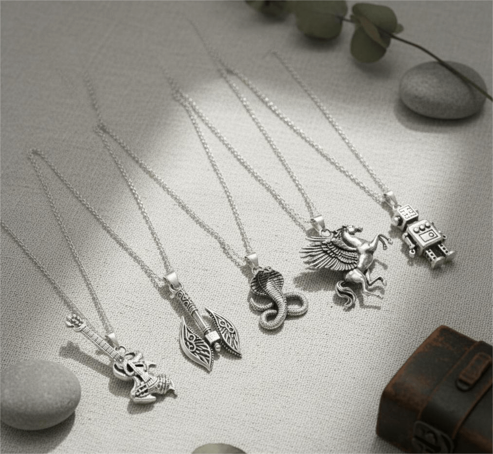 THE MEN THING Pack of 5 Alloy Pendants with 24 inch Stainless Steel Chains for Men & Boys