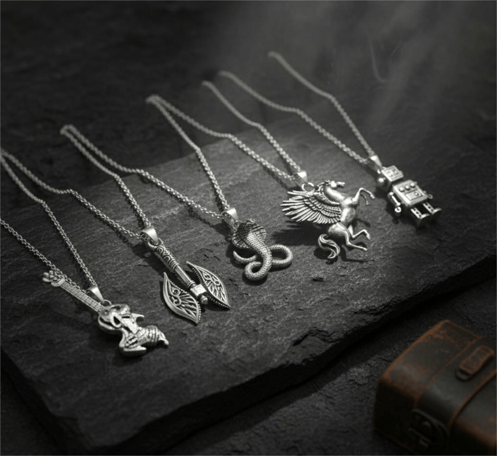 THE MEN THING Pack of 5 Alloy Pendants with 24 inch Stainless Steel Chains for Men & Boys