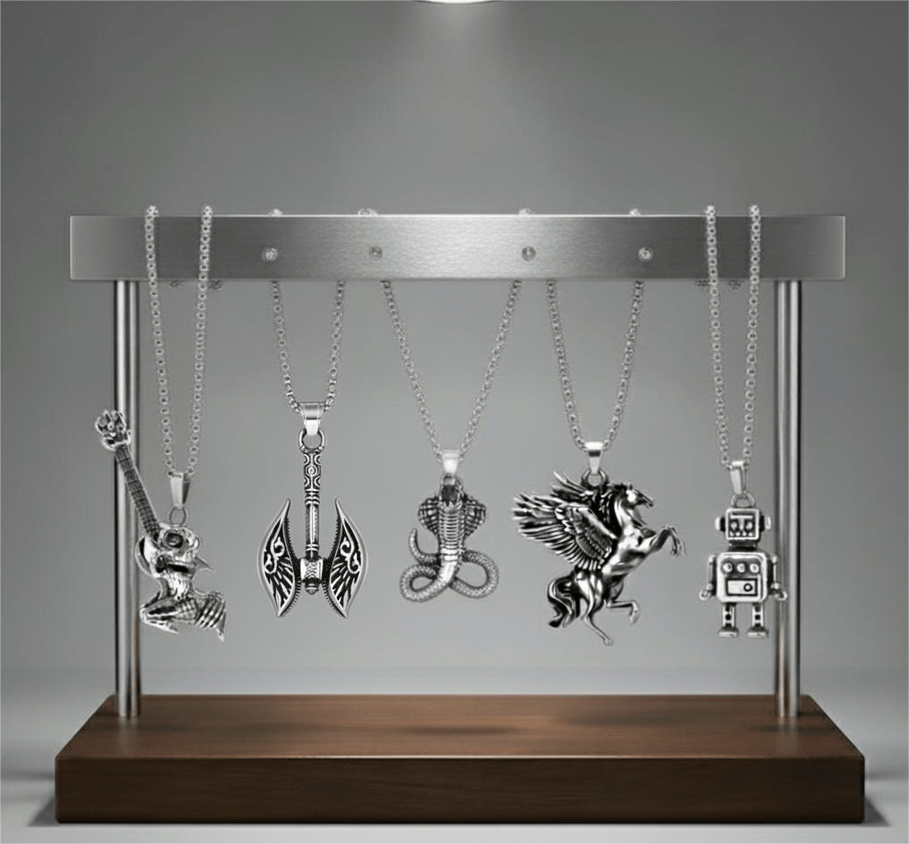 THE MEN THING Pack of 5 Alloy Pendants with 24 inch Stainless Steel Chains for Men & Boys