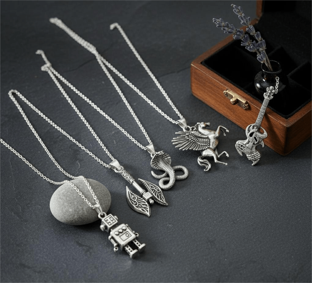 THE MEN THING Pack of 5 Alloy Pendants with 24 inch Stainless Steel Chains for Men & Boys