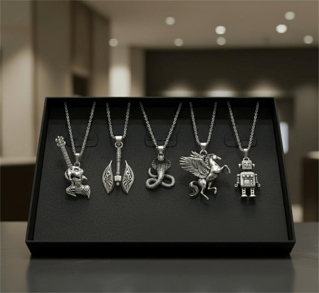 THE MEN THING Pack of 5 Alloy Pendants with 24 inch Stainless Steel Chains for Men & Boys