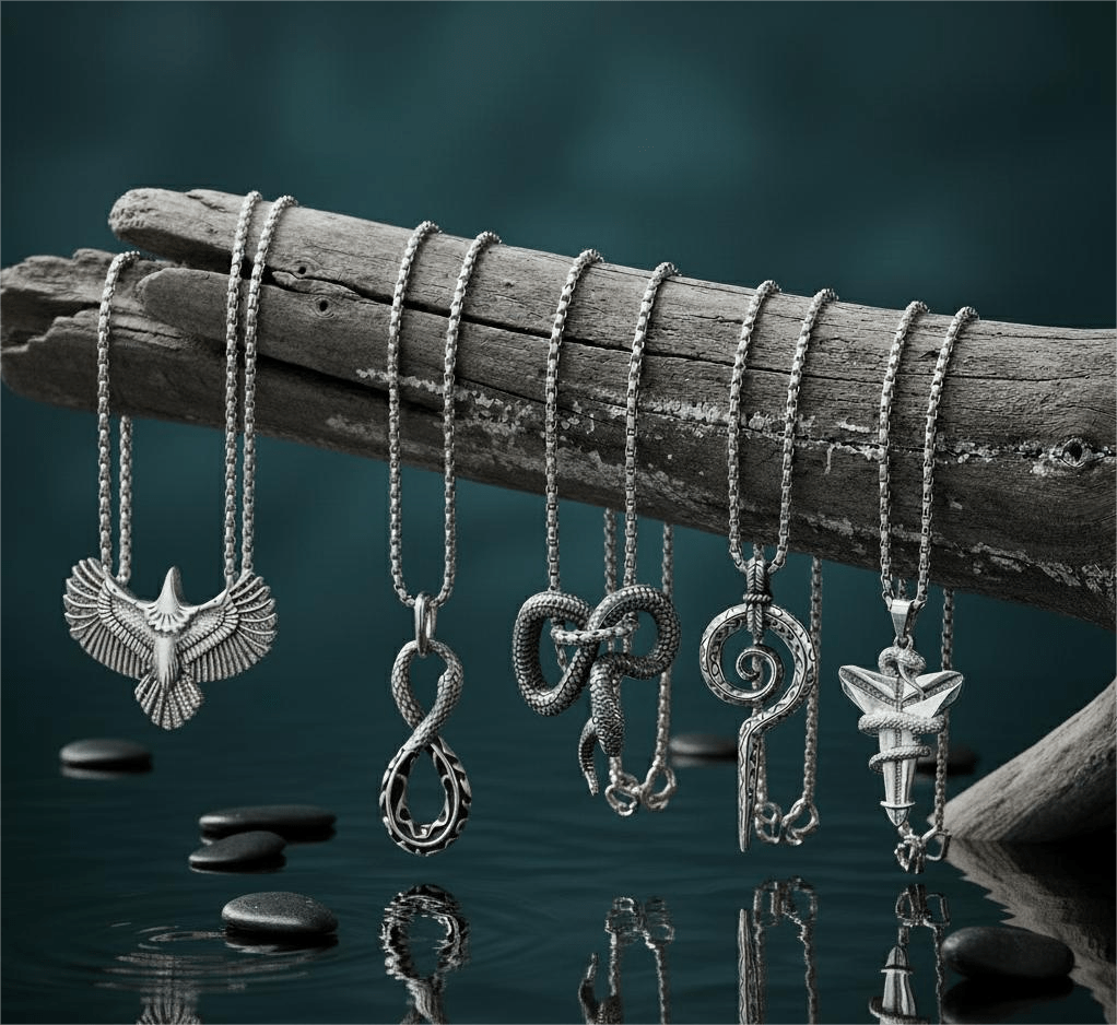 THE MEN THING Pack of 5 Alloy Pendants with 24 inch Stainless Steel Chains for Men & Boys