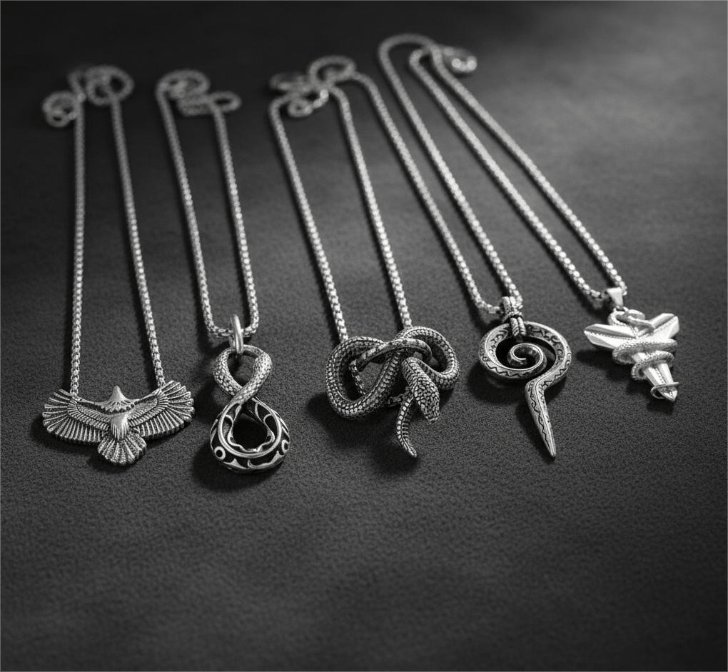 THE MEN THING Pack of 5 Alloy Pendants with 24 inch Stainless Steel Chains for Men & Boys