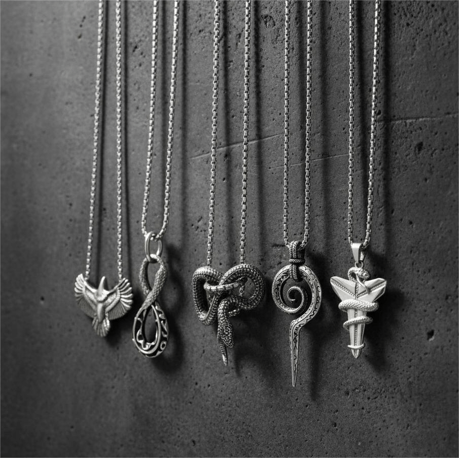 THE MEN THING Pack of 5 Alloy Pendants with 24 inch Stainless Steel Chains for Men & Boys