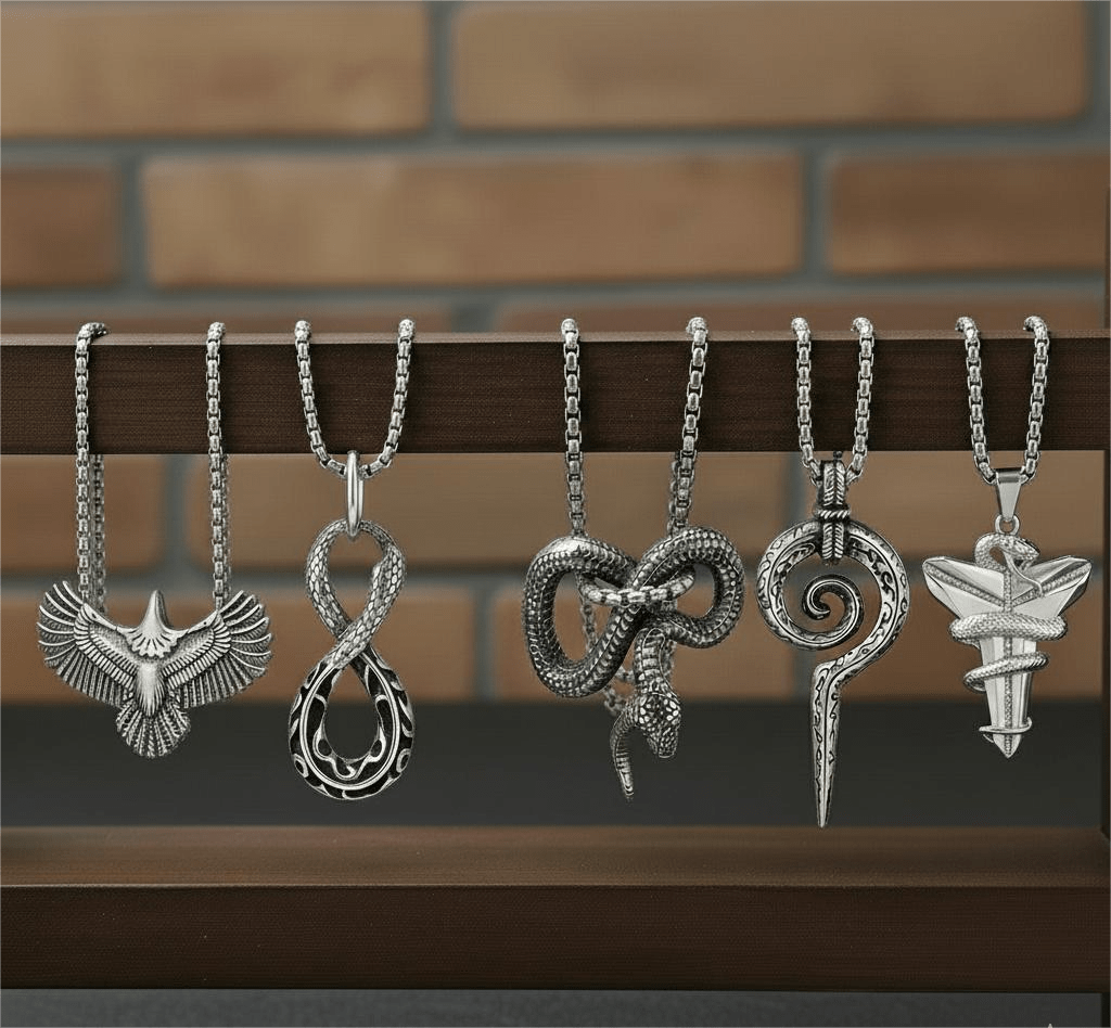 THE MEN THING Pack of 5 Alloy Pendants with 24 inch Stainless Steel Chains for Men & Boys