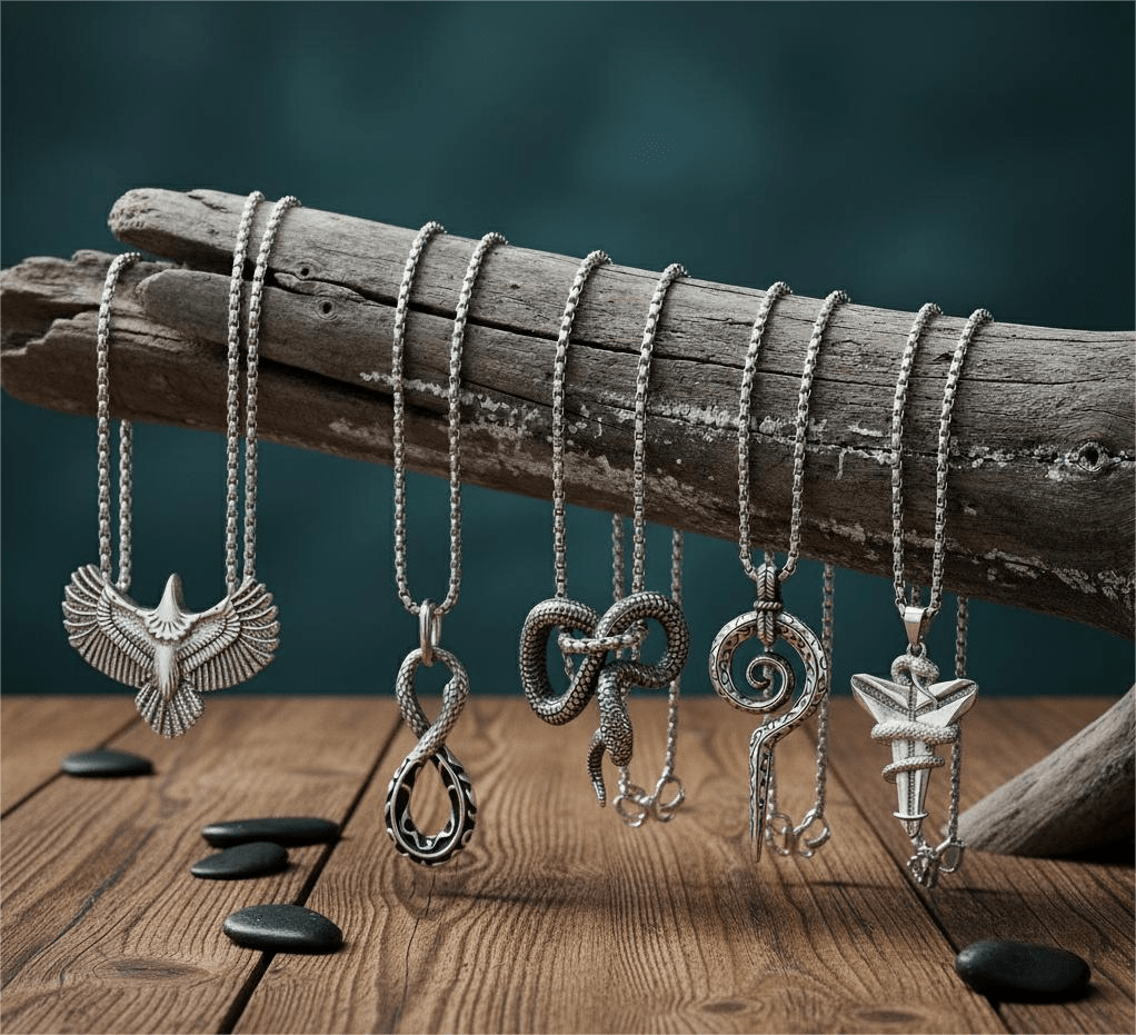 THE MEN THING Pack of 5 Alloy Pendants with 24 inch Stainless Steel Chains for Men & Boys