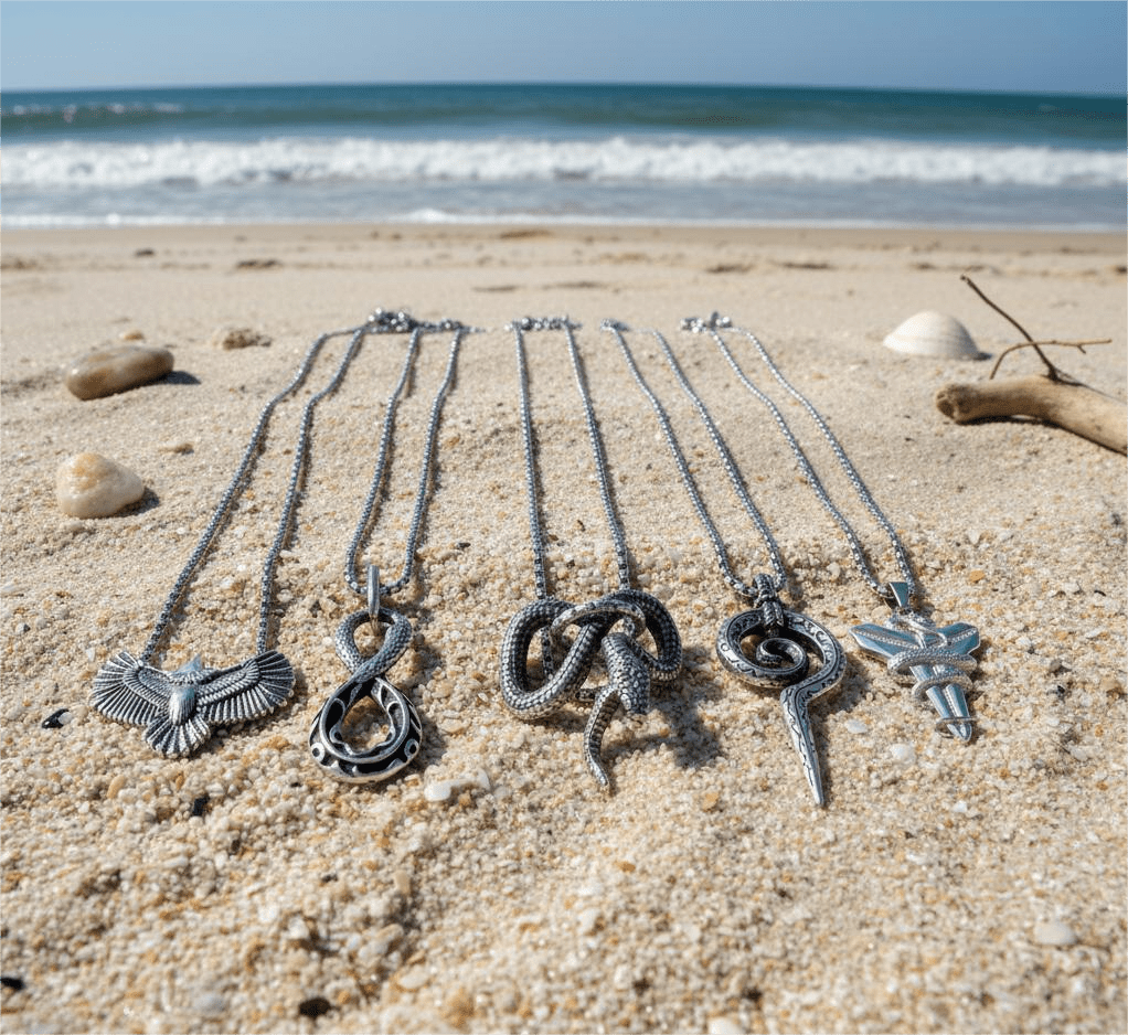 THE MEN THING Pack of 5 Alloy Pendants with 24 inch Stainless Steel Chains for Men & Boys