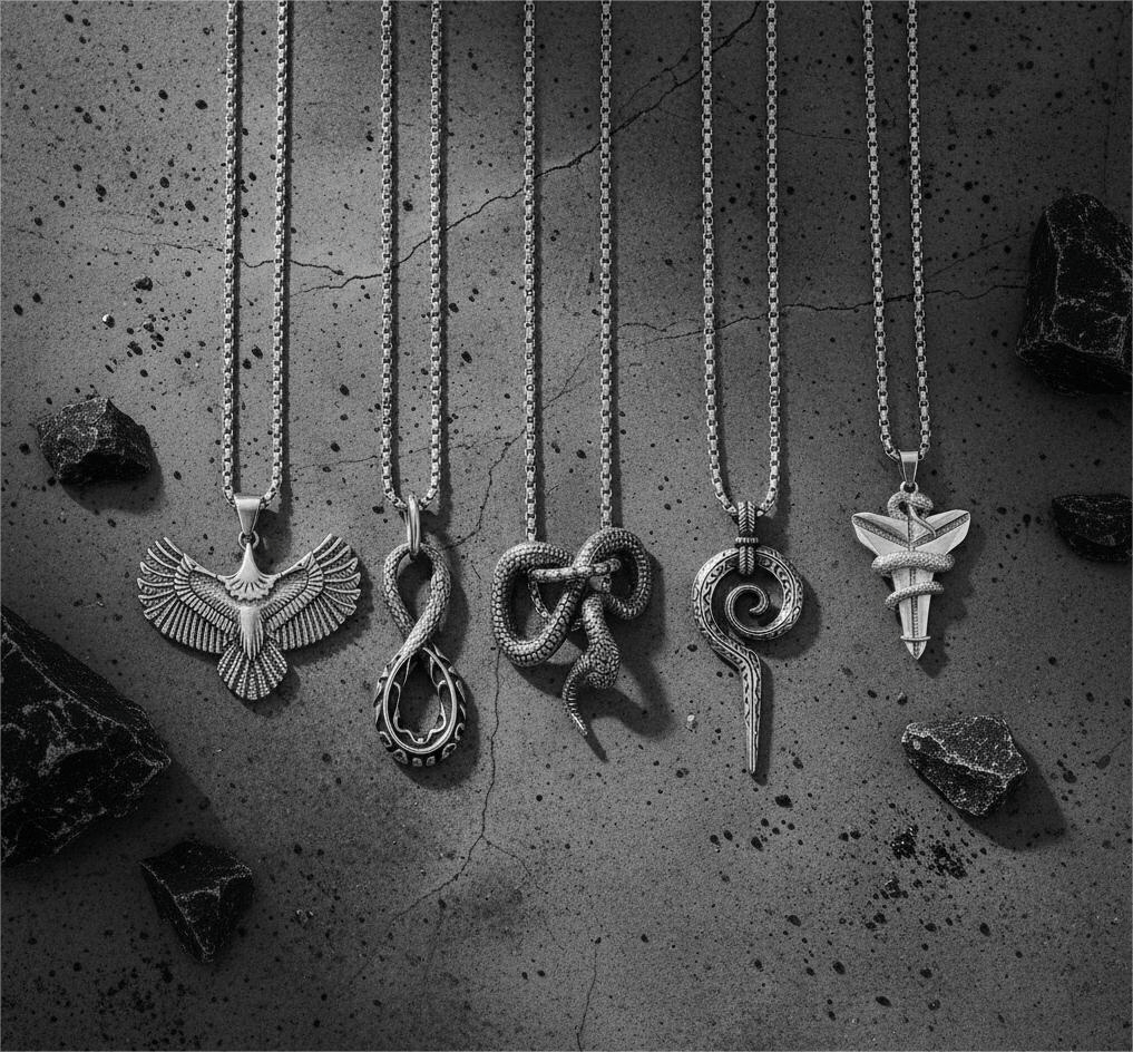 THE MEN THING Pack of 5 Alloy Pendants with 24 inch Stainless Steel Chains for Men & Boys