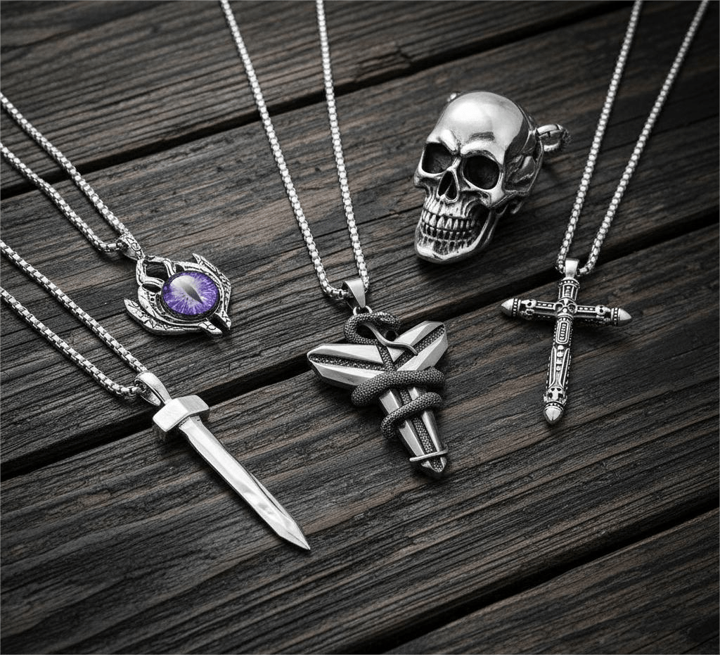 THE MEN THING Pack of 5 Alloy Pendants with 24 inch Stainless Steel Chains for Men & Boys