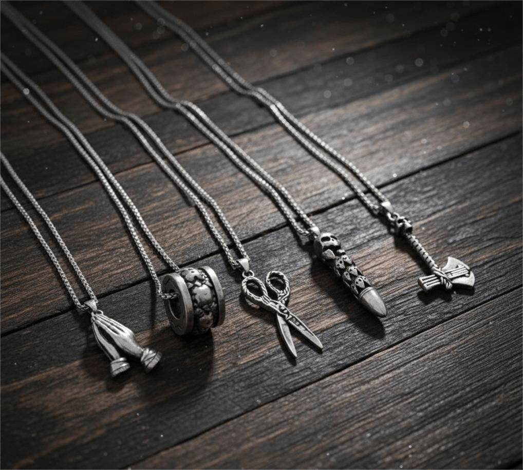 THE MEN THING Pack of 5 Alloy Pendants with 24 inch Stainless Steel Chains for Men & Boys