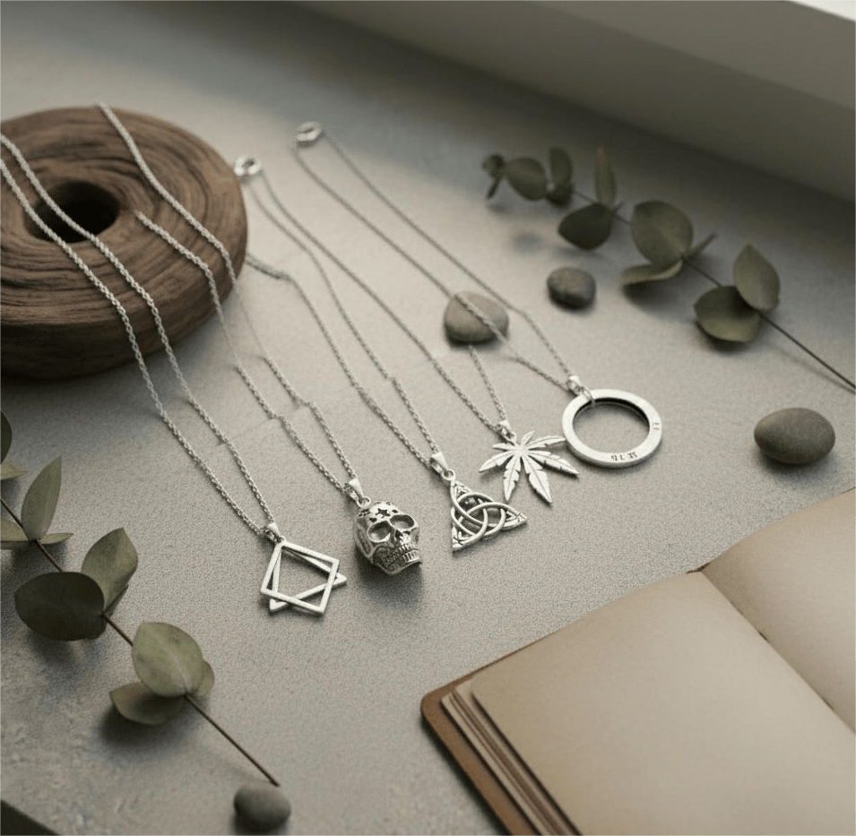 THE MEN THING Pack of 5 Alloy Pendants with 24 inch Stainless Steel Chains for Men & Boys