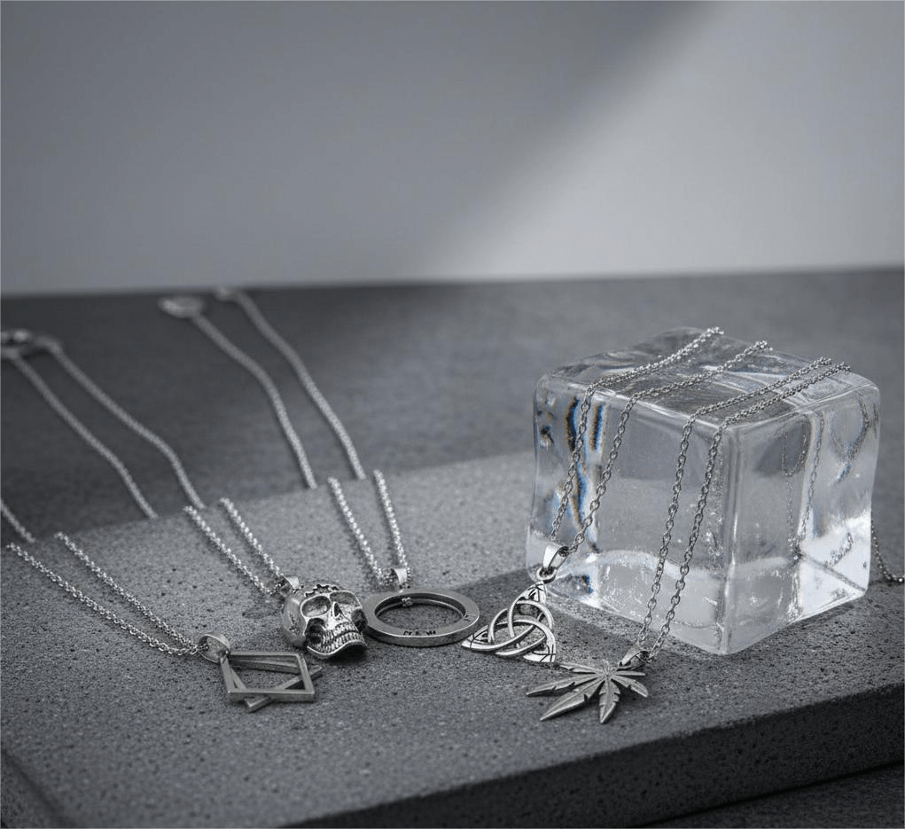 THE MEN THING Pack of 5 Alloy Pendants with 24 inch Stainless Steel Chains for Men & Boys