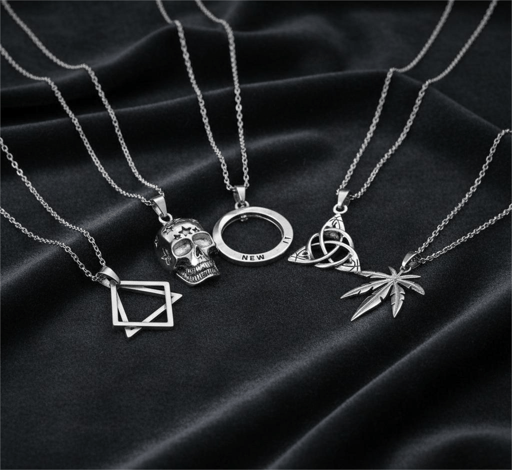 THE MEN THING Pack of 5 Alloy Pendants with 24 inch Stainless Steel Chains for Men & Boys