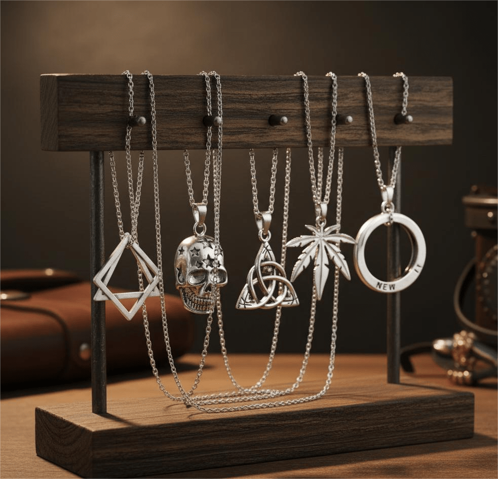 THE MEN THING Pack of 5 Alloy Pendants with 24 inch Stainless Steel Chains for Men & Boys