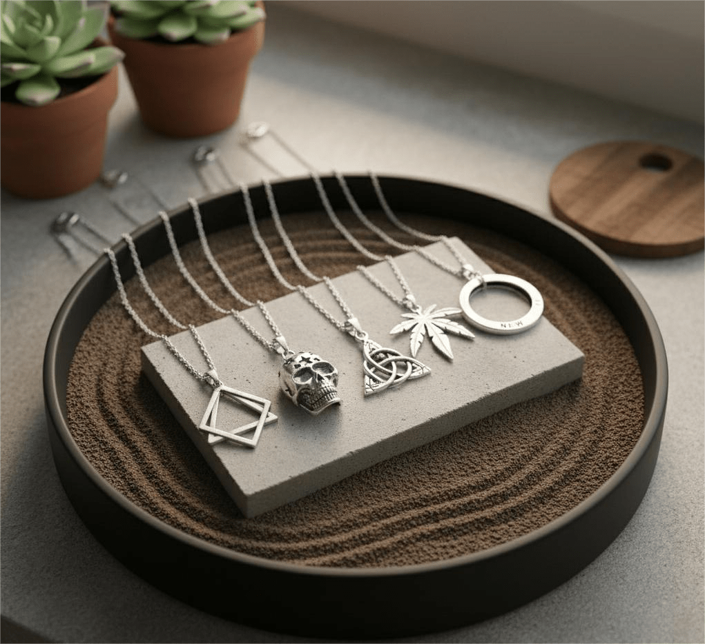THE MEN THING Pack of 5 Alloy Pendants with 24 inch Stainless Steel Chains for Men & Boys