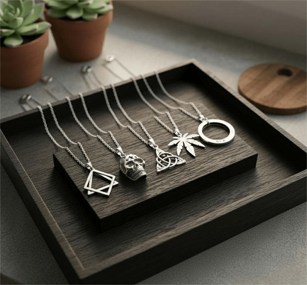 THE MEN THING Pack of 5 Alloy Pendants with 24 inch Stainless Steel Chains for Men & Boys